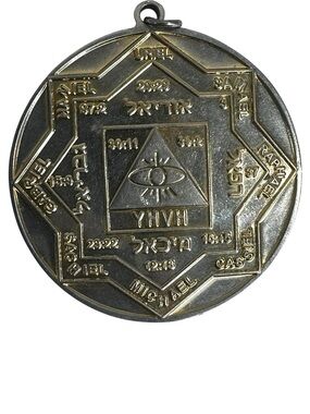 Vintage Judaica Protective Amulet Pendant YHVH Eye Symbol Talisman Medallion